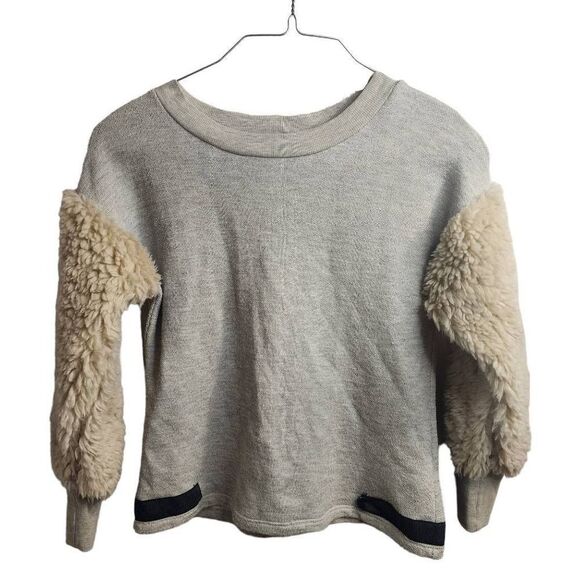 Anthropologie Amadi Shearling Sleeve Pullover Top Size Medium - Picture 1 of 14